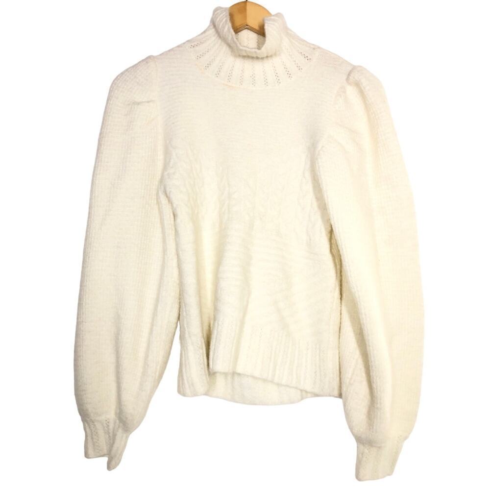 Retrofete Sweater Cable Knit Long Sleeve Turtleneck Keyhole Pullover White XS